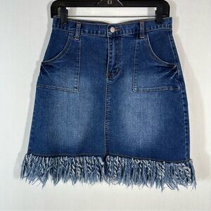 Hayden Blue Denim Skirt with Fringe Hem Size M